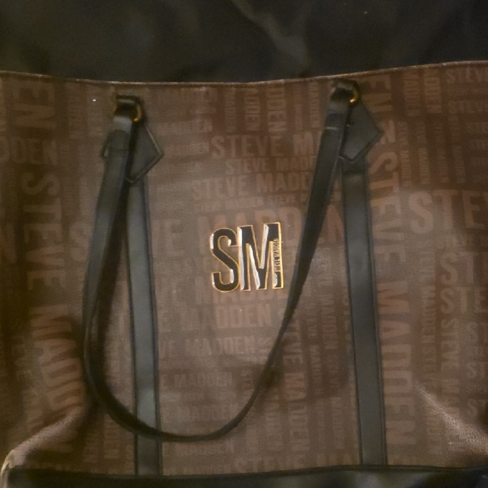 Steve Madden Black and Brown Logo Tote - Picture 1 of 4